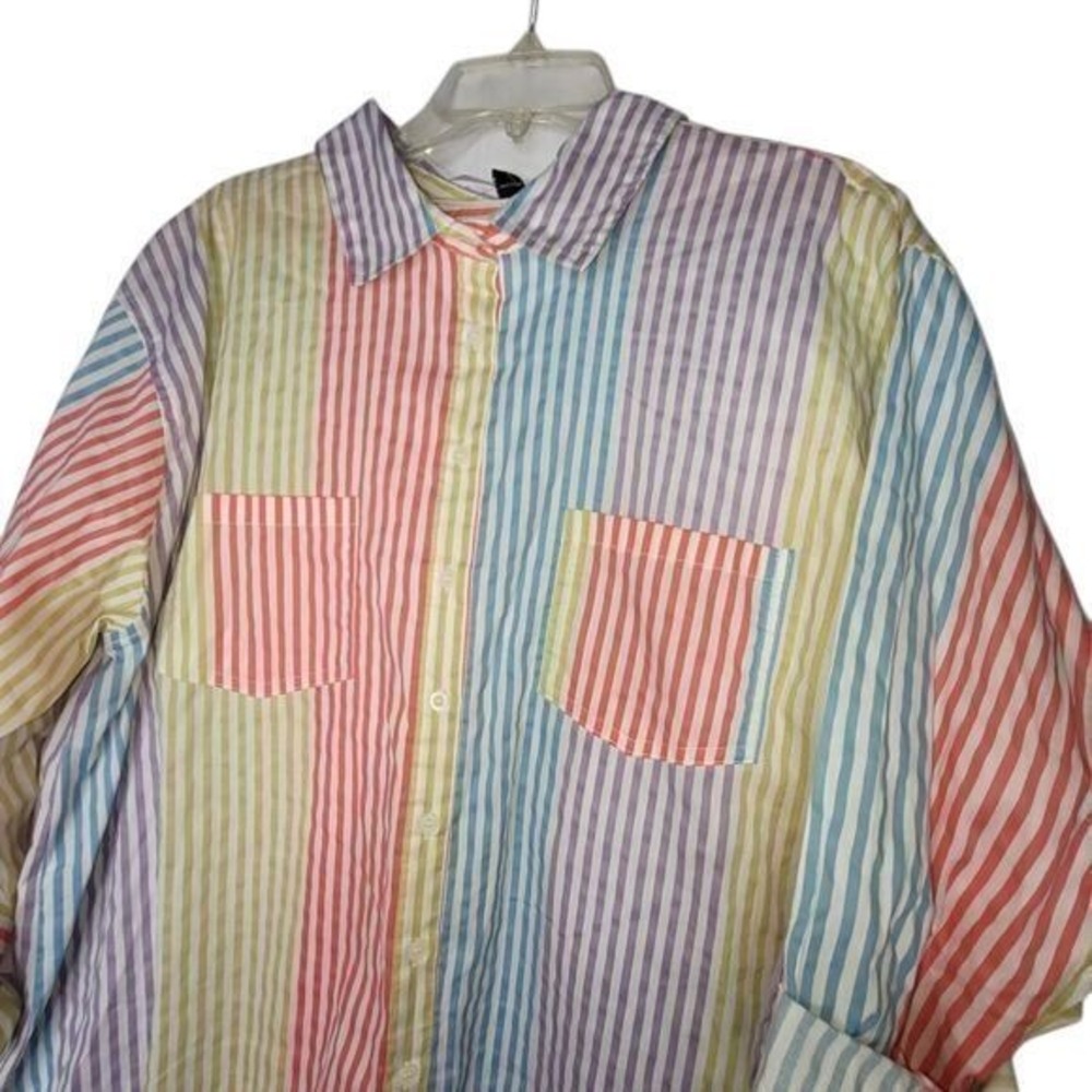 VTG Rouge Women's 2X Striped Preppy Boyfriend Shirt Tunic Top Beachy Lagenlook - Picture 5 of 11